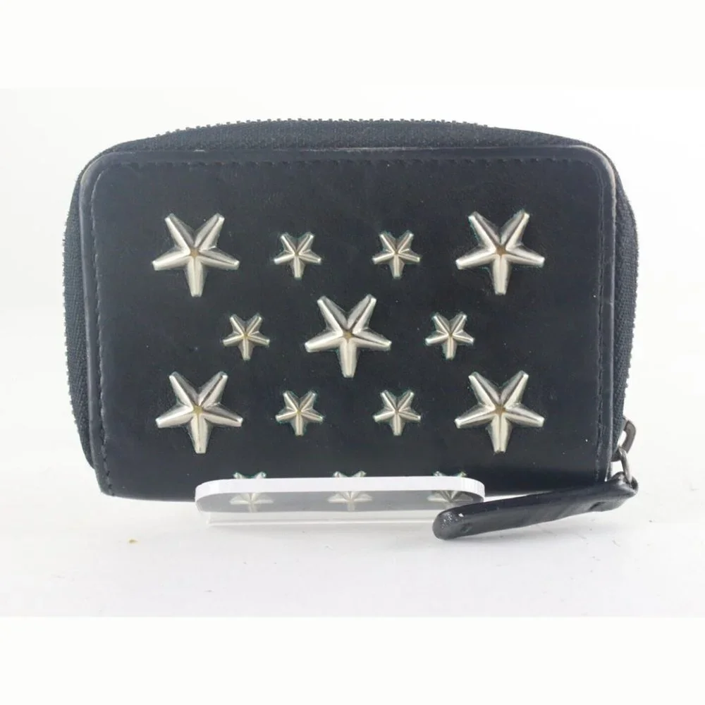 JIMMY CHOO Black Leather Star Zippy Wallet 1JC726K